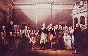 This painting by John Trumbull depicts Washington resigning his commission as commander-in-chief