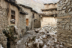 A modern example of military camouflage.  Pictured is a US Marine wearing desert MARPAT camouflage.