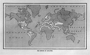 A map showing a supposed location of Atlantis from Ignatius L. Donnelly's Atlantis: the Antediluvian World (1882)