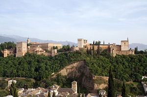 View of the Alhambra from the "Mirador de San Nicolás" in the Albaycin of Granada.