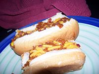 Chili Dogs topped with bacon