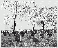 An old Amish cemetery in Lancaster County, Pennsylvania, 1941. The stones are plain; the inscriptions are simple.