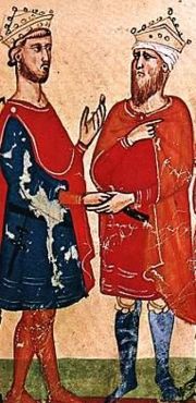 Frederick II negotiates with Sultan Al-Kamil of Egypt