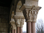 Paired columns like those at Duratón, near Sepúlveda, Spain, are a feature of Romanesque cloisters in Spain. Italy and souther France.