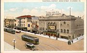 Postcard showing electric streetcars in Richmond, Virginia, where Frank J. Sprague successfully demonstrated his new system on the hills in 1888.