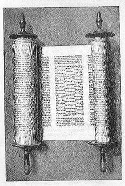 The Torah (seen here) is the scriptural source of the commandments (Mitzvot) in Judaism