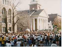 Bladderball at Yale in 1974. The game has left the Old Campus and spilled over to the streets of New Haven.