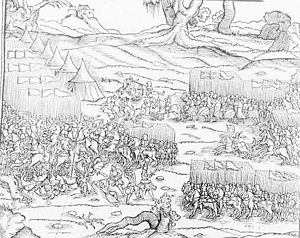 The Battle of Varna, as depicted in the 1564 edition of Martin Bielski's Polish Chronicle.