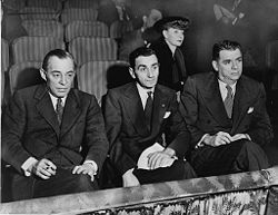 Richard Rodgers, Irving Berlin, Oscar Hammerstein II, and Helen Tamiris (back), watching hopefuls who are being auditioned on stage of the St. James Theatre. Photograph by Al Aumuller, New York World-Telegram & Sun staff photographer, 1948.