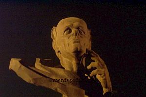 Statue of Andrei Sakharov in Sakharov Square in Yerevan at night (©2004, Raffi Kojian, Armeniapedia.org)