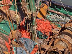Fishing nets on a shrimp boat, Ostend, Belgium