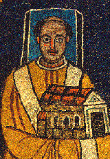 Pope Paschal I is depicted during his lifetime, so with a square halo, c. 820, Santa Prassede, Rome.