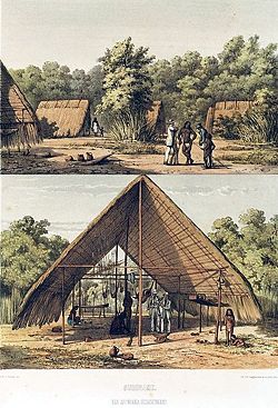 An Arawak village. Along with the Taino, the Arawak inhabited the island of Jamaica as early as 4000 B.C.E.