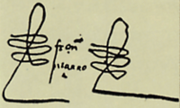 Since Pizarro could not write, like many of his contemporaries, he used his curlicue signature ("rubrica") on the left and on the right of his name, then a writer set the name between them