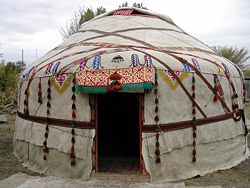 A Kazakh felt yurt.