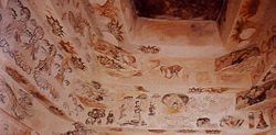 Detail of Worshipping Buddha and Bodhisattvas, Goguryeo Korea, late fifth century. Mural painting, eastern ceiling of main burial chamber, Jangcheon-ri Tomb No.1, Jian, Jilin province, China.