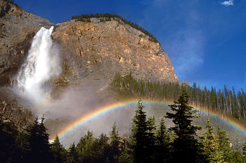 Rainbows may also form in mist, such as that of a waterfall.