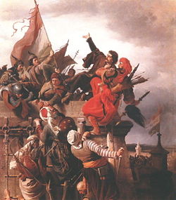 The heroism of Titus Dugovics, nineteenth century Hungarian painting.