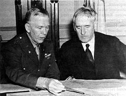 General Marshall (left) and Secretary of War Henry Stimson (right) sometime during 1942