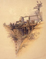 Animal-powered irrigation, Upper Egypt, around 1840.