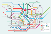Map of Tokyo Subway system, with transfer stations labeled.