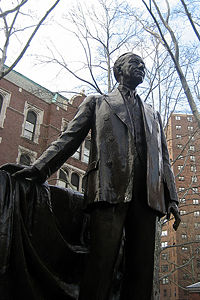Statue of Al Smith at Alfred E. Smith Park in the Two Bridges neighborhood of New York City