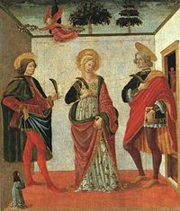 Saint Cecilia with her husband and brother, traditionally believed to be converted to Christianity by Pope Urban.