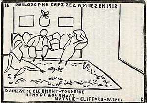 Remy de Gourmont with Elisabeth de Gramont and Natalie Barney in 1913. Drawing by André Rouveyre.