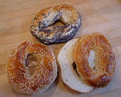 Poppyseed (dark) and sesame seed (light) Montreal-style bagels.
