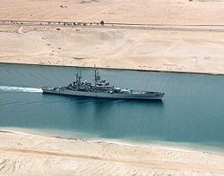 An American warship in the Suez Canal