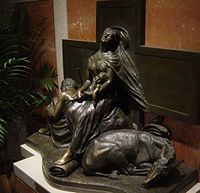 The Holy Family Resting - The Flight Into Egypt, a bronze sculpture created by Anna Hyatt Huntington, presented to the Basilica of the National Shrine of the Immaculate Conception, Washington, D.C., 1963