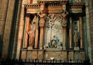 Saint Thecla among the lions, from the altar of Santa Thecla in in the Cathedral of Milan, Italy.