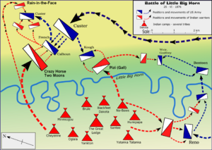 Map showing likely course of the Battle of Little Big Horn.