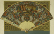 Depiction of an eighteenth century folding fan with French design patterns.