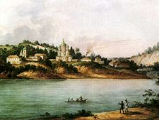 The Mezhyhirskyi Monastery, located on the right bank of the Dnieper. Fyodor Solntsev, 1843.