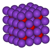 The structure of the ionic framework in potassium oxide (K2O).