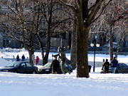 Statue of James McGill, in the Winter, on McGill University downtown campus.