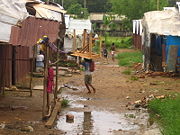 Slum street in Colombo after rain.
