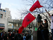 IWW flags at a 2007 rally in Seattle.