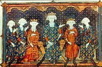 Isabella, third from left, with her father, Philip IV, her future French king brothers, and King Philip's brother Charles of Valois
