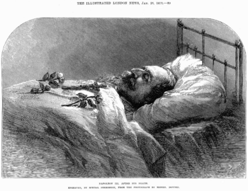 Napoleon III after his death; engraving in the Illustrated London News of January 25, 1873, after a photo by Mssrs. Downey.