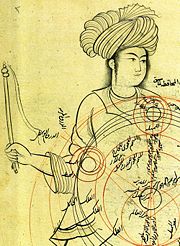 Photo taken from medieval manuscript by Qotbeddin Shirazi (1236–1311), a Persian astronomer. The image depicts an epicyclic planetary model.