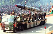 An Indian-developed Agni-II ballistic missile during a Republic Day parade held in 2004.