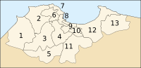 Map showing the 13 districts of Algiers Province
