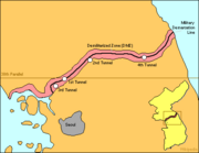 The Korean peninsula, first divided along the 38th parallel, later along the present Military Demarcation Line