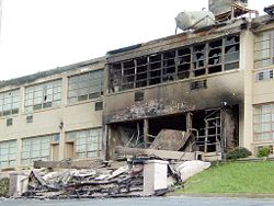 A motel after an arson fire