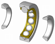 A four-point, angular contact ball bearing.