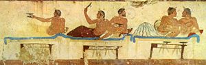 Symposium sceneFresco from the Tomb of the Diver. 475 B.C.E. Paestum National Museum, Italy.