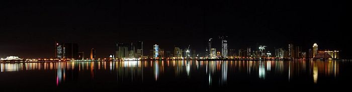 A panoramic view of the Doha Corniche
