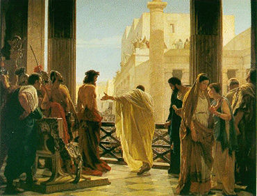 Ecce Homo ("Behold the Man!"), Antonio Ciseri's depiction of Pontius Pilate presenting a scourged Jesus to the people of Jerusalem.
